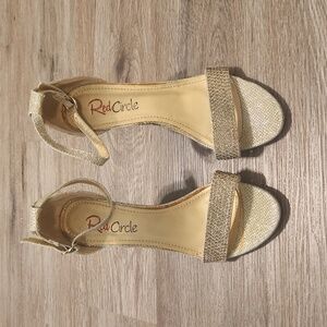 Womens Red Circle Gold Glitter Heels